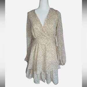 Japna Ladies Dress V-Neck Cream & Brown Polka-dot